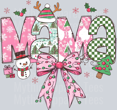 mama Christmas Pink Bow and Reindeer ears DTF Christmas Transfers