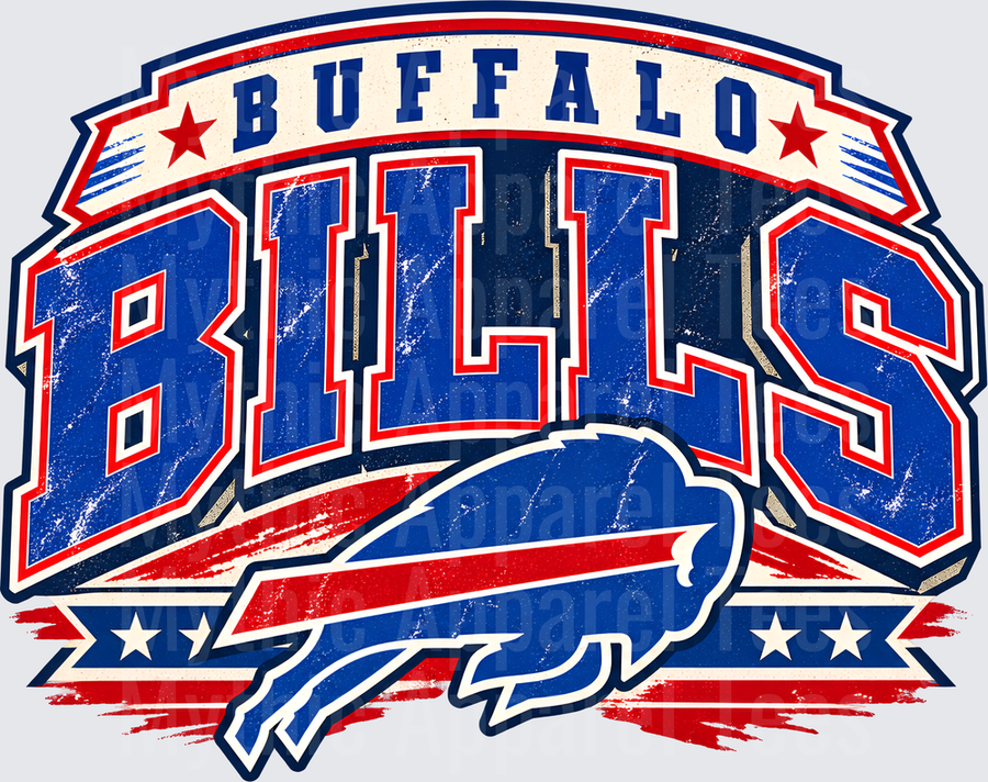 Buffalo Bills NFL Vintage Distressed Retro Stars and Stripes Charging Buffalo Logo Graphic