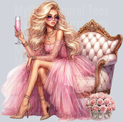 4 Glam Champagne Drinking Girl DTF Glam Transfers