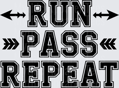 American Football Run Pass Repeat Bold Varsity Letter Design
