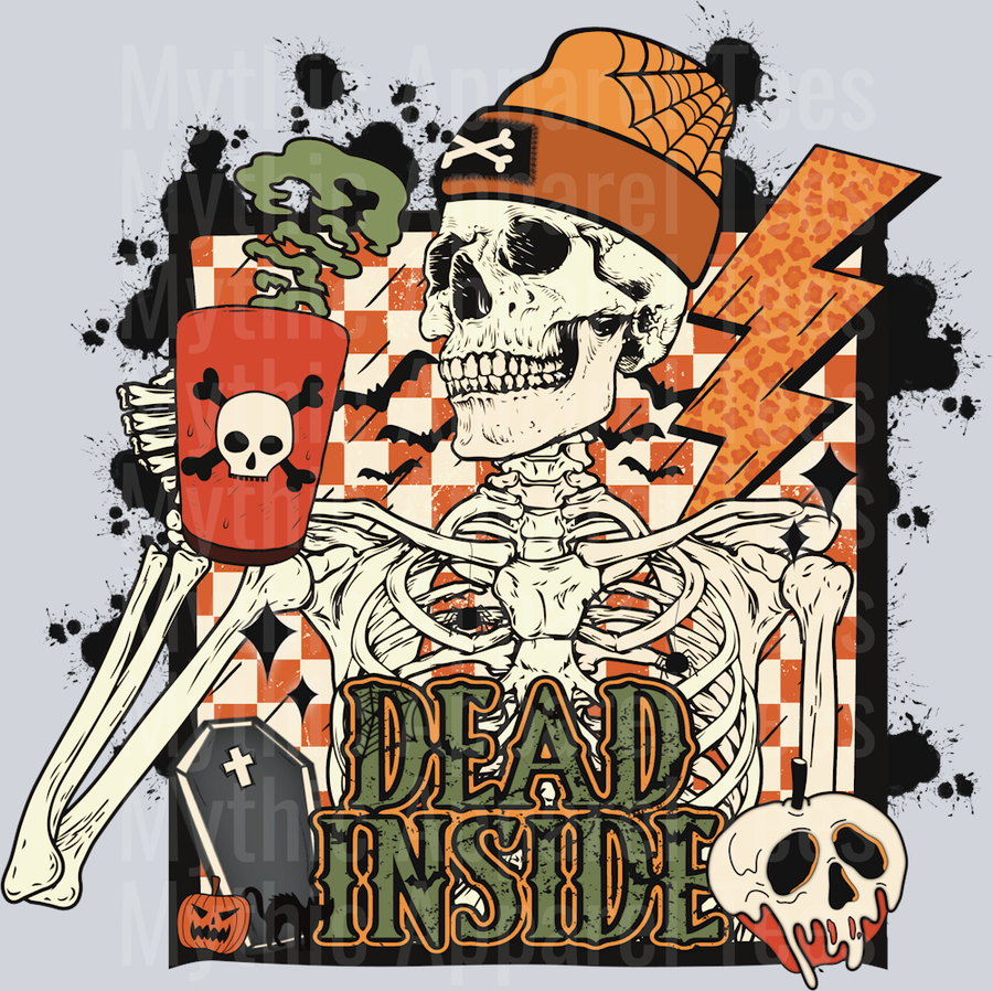Dead inside Skeleton with toxic coffee DTF Skull Transfers
