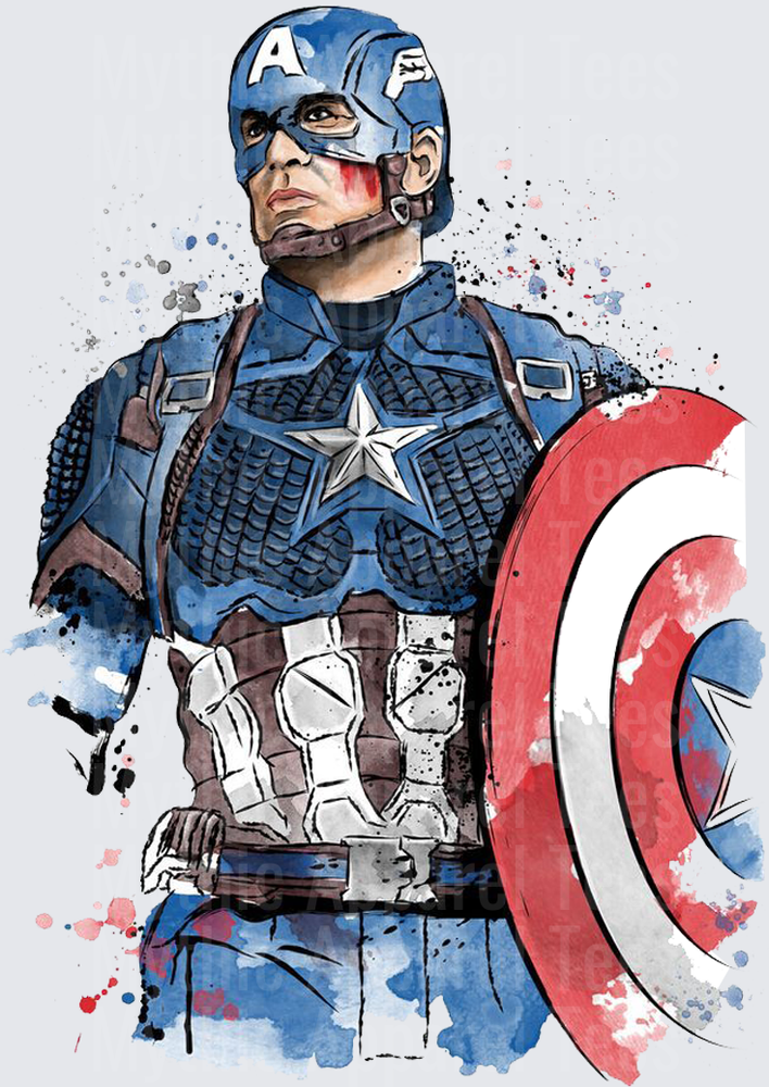 Marvel Super Heroes Captain America Watercolor Battle Art