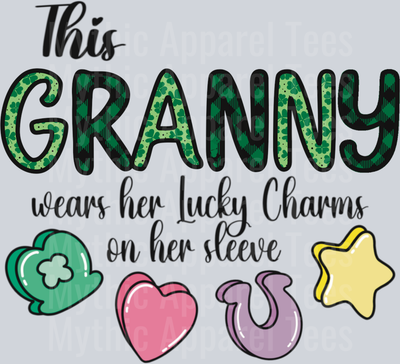 This Granny Wears her lucky charms on her sleeve DTF St Patrick's Day Transfers