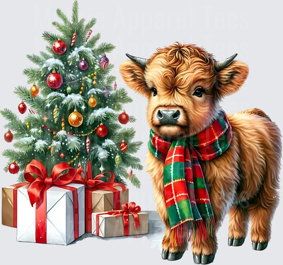 Highland Christmas Cow Calf Plaid Scarf Holiday Tree Gifts