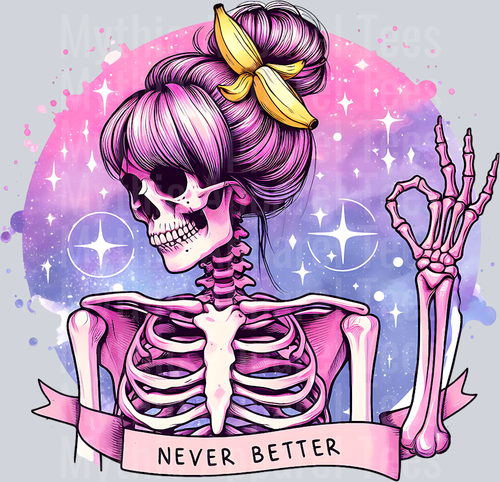 Never better skull girl with sassy hair and ok finger sign DTF Skull Transfers
