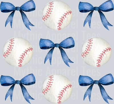Coquette Baseball Blue blue ribbons DTF Baseball Transfers