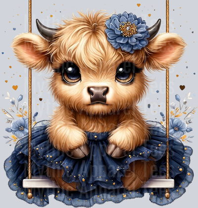 Cute Highland Cow Baby Swing Black DTF Precious Highland Cow Transfers
