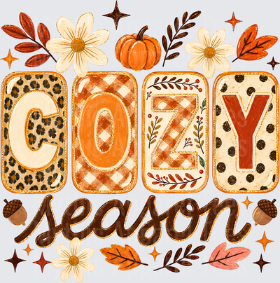 Fall Designs Cozy Season Leopard Print Plaid Pumpkin Floral Autumn Leaves Acorns Mixed Pattern Bold Typography