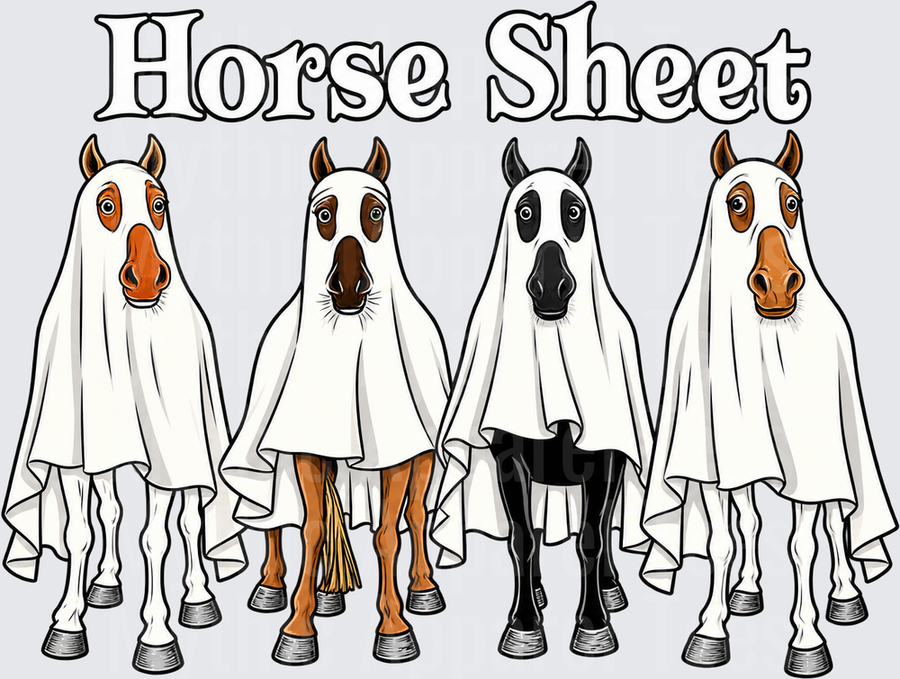 Horse Sheet Funny Halloween Horses Wearing Ghost Costumes