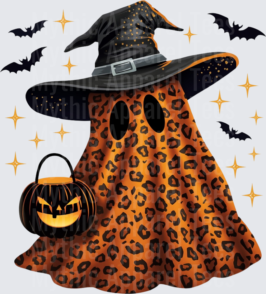 Halloween Leopard Print Ghost Witch Hat Jack-o-Lantern Bats