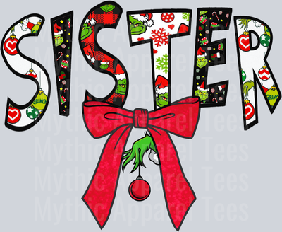 Sister bow grinch DTF Christmas Transfers
