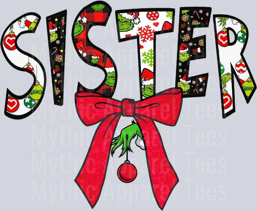 Sister bow grinch DTF Christmas Transfers
