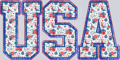 Floral USA University Font floral fireworks DTF Patriotic Transfers