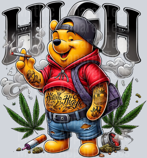 Winnie The Pooh HIGH Smoking Pop Culture DTF Weed Transfers