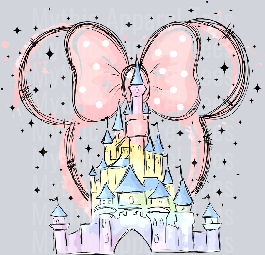 Peach ears with minnie bow disney castle DTF Disney Castle Transfers