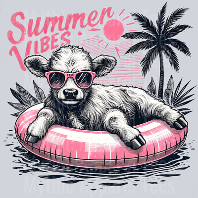 Summer vibes cute cow in tube DTF Funny Highland Cow Transfers