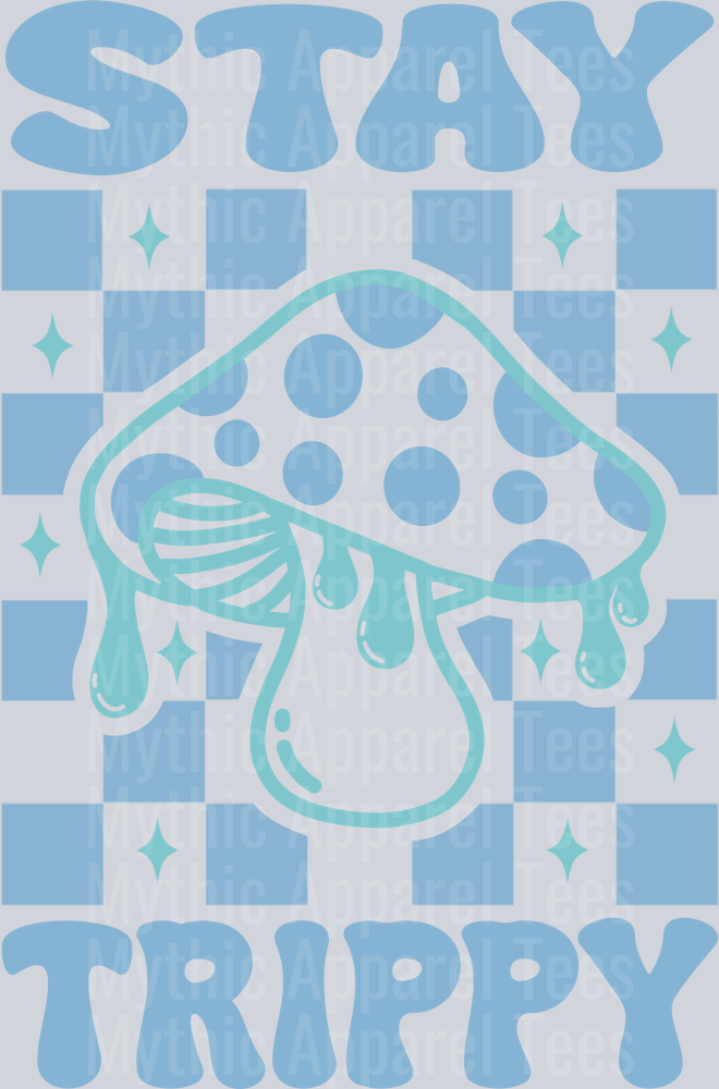 Stay Trippy Mushroom Checker Retro Letters