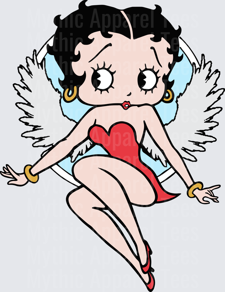 Betty Boop Angel Wings Red Heart Dress Gold Bracelets Halo Floating Pose