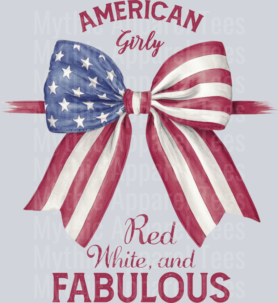 American Girl Red White and Fabulous American Flag Ribbon DTF Patriotic Transfers
