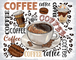 Coffee Latte Word Collage Transfers, Beverage Theme, Inspirational Quotes, Coffee Cups, Vintage Style, Cafe Culture, DTF Transfer
