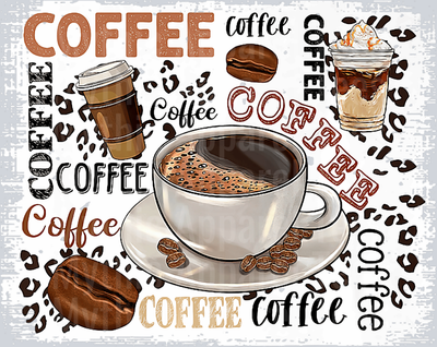 Coffee Late Word Collage DTF Coffee Transfers