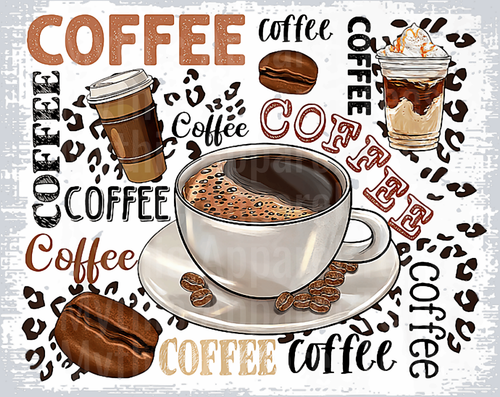 Coffee Late Word Collage DTF Coffee Transfers