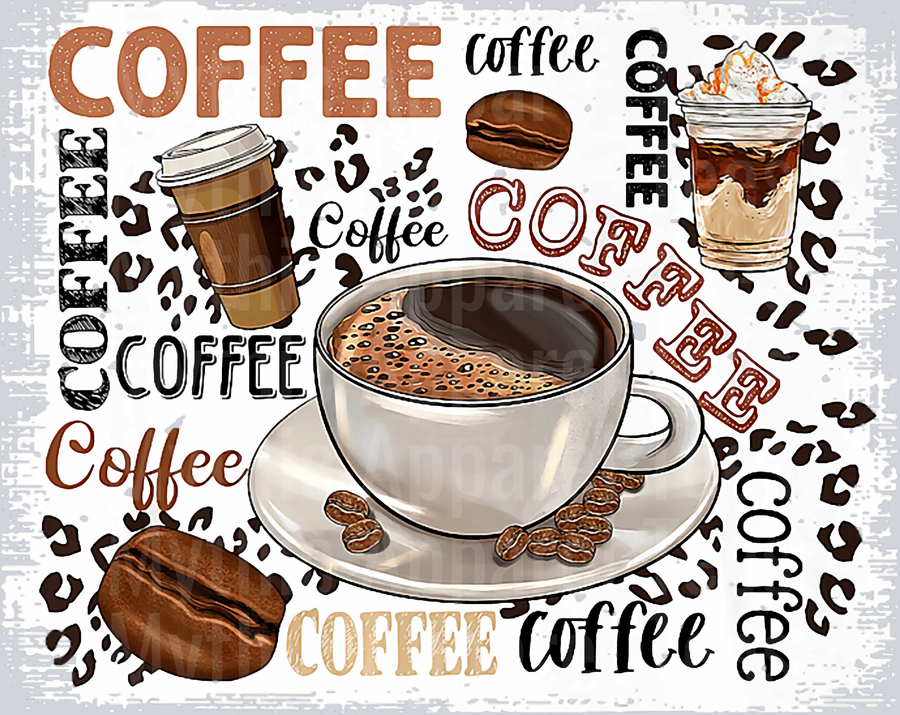 Coffee Late Word Collage DTF Coffee Transfers