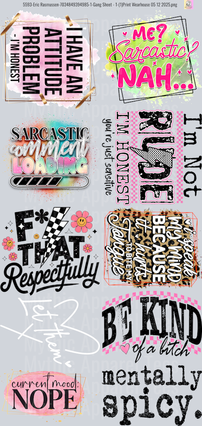 Sassy GANG SHEET 10 FULL SIZE IMAGES