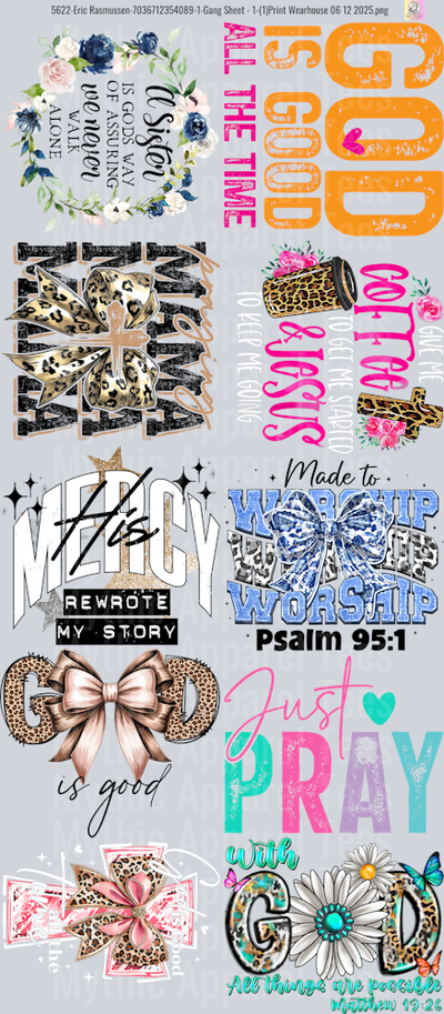 Religious GANG SHEET 10 FULL SIZE IMAGES