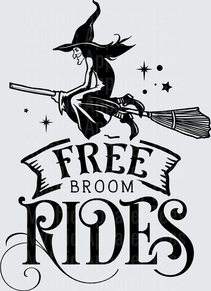 Wicked Witch Flying on Broomstick Free Broom Rides Halloween Black Silhouette