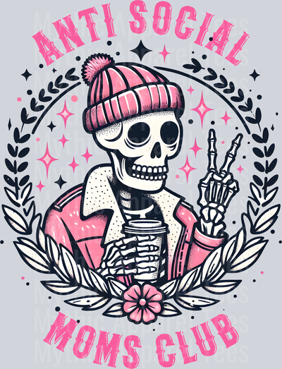Anti social moms club Skelly Girl DTF Skull Transfers