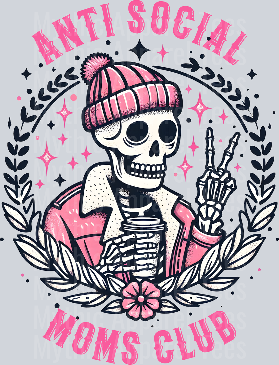 Anti social moms club Skelly Girl DTF Skull Transfers