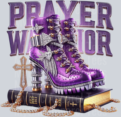 Boots on bible PW Purple Prayer Warrior DTF Religious Transfers
