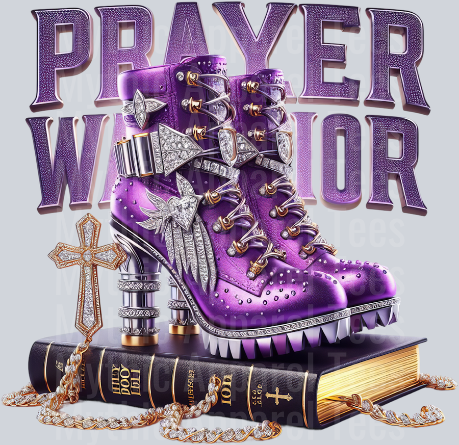 Boots on bible PW Purple Prayer Warrior DTF Religious Transfers