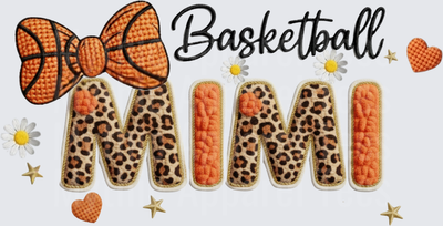 Basketball Mimi Leopard Print Chenille Letter Design with Basketball Bow Daisy Flowers and Hearts