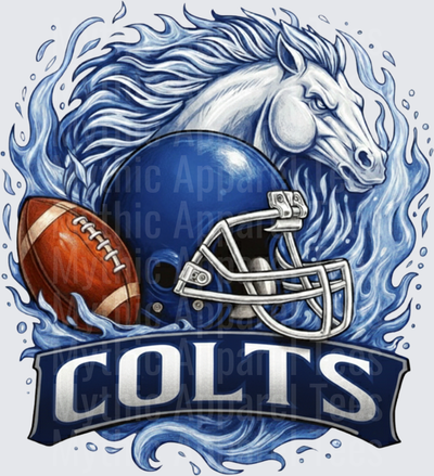 Colts Blue Flame Horse Football Helmet and Football Banner Design