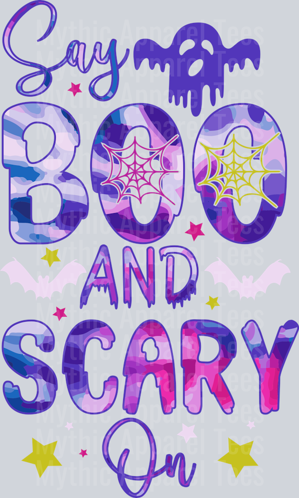 Say Boo and Scary On tie dye vector shirt Funny Cute Halloween Ghost T-shirt Design