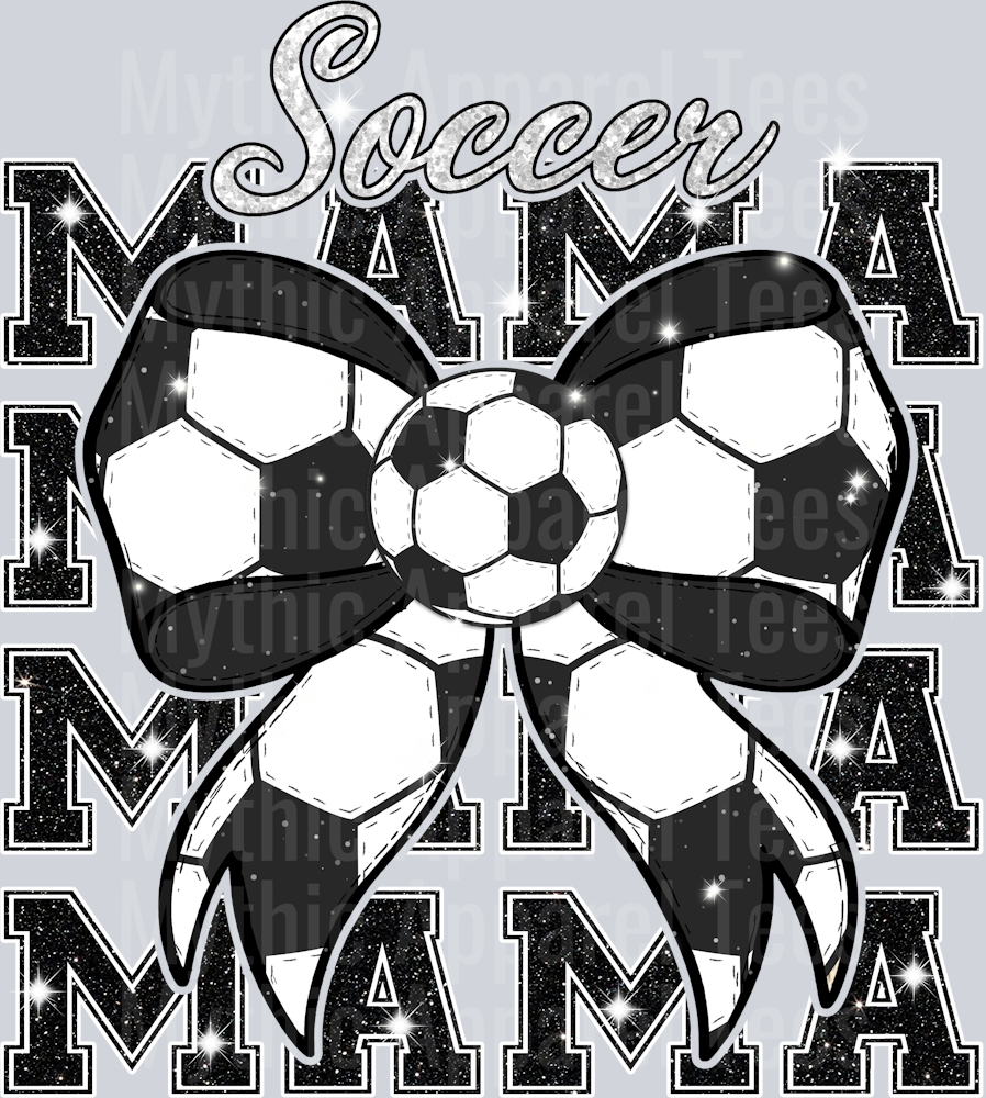 Soccer mama with bow ball and black white cute DTF Sports Transfers