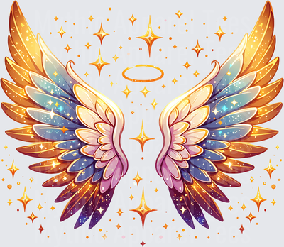 Angel Wings Glittery Halo Galaxy Feathers Gold Stars