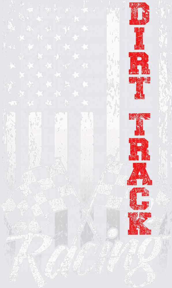 Dirt Track Racing Vertical Red Bold Text Crossed Checkered Flags Distressed American Flag Background