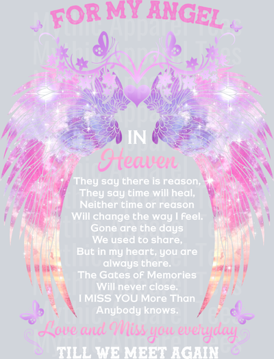 For My Angel In Heaven Till We Meet Again DTF Memorial Transfers