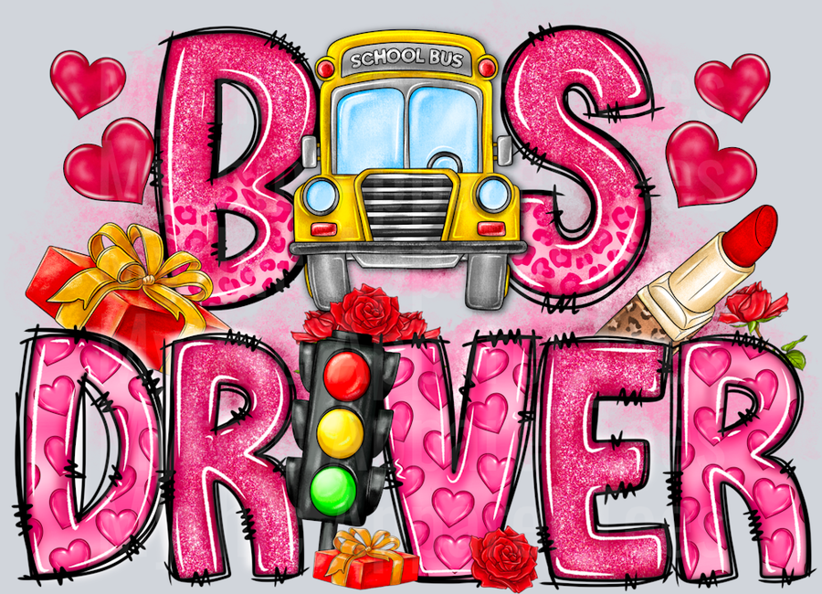 Bus Driver Pink Words with Bus DTF Bus Driver Transfers