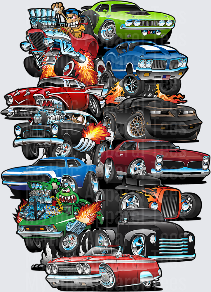 Car Madness! Muscle Cars, Classic Cars and Hot Rods Cartoon T-Shirt
