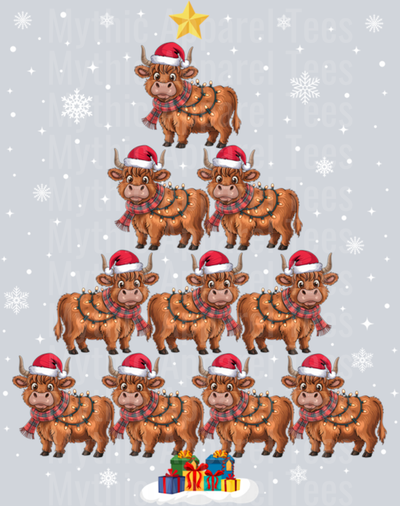 Scottish Highland Cow Christmas Tree Funny Cow Lover Xmas Pullover Hoodie