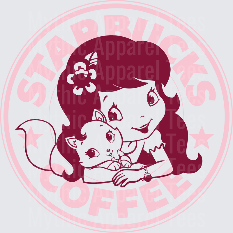 Strawberry Shortcake Starbucks Coffee Logo Parody with Kitten