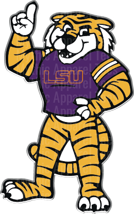 LSU Tigers Mike the Tiger Mascot Number One Finger Pose Purple and Gold