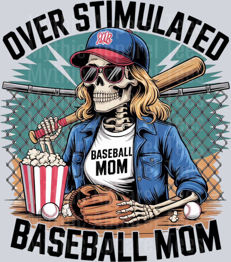 Over Stimulated Baseball Mom Baseball Bats DTF Baseball Transfers