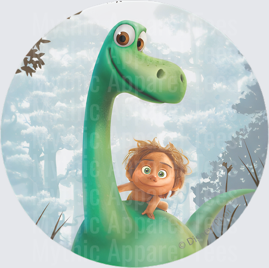 Arlo and Spot The Good Dinosaur Circle Design Misty Forest Background