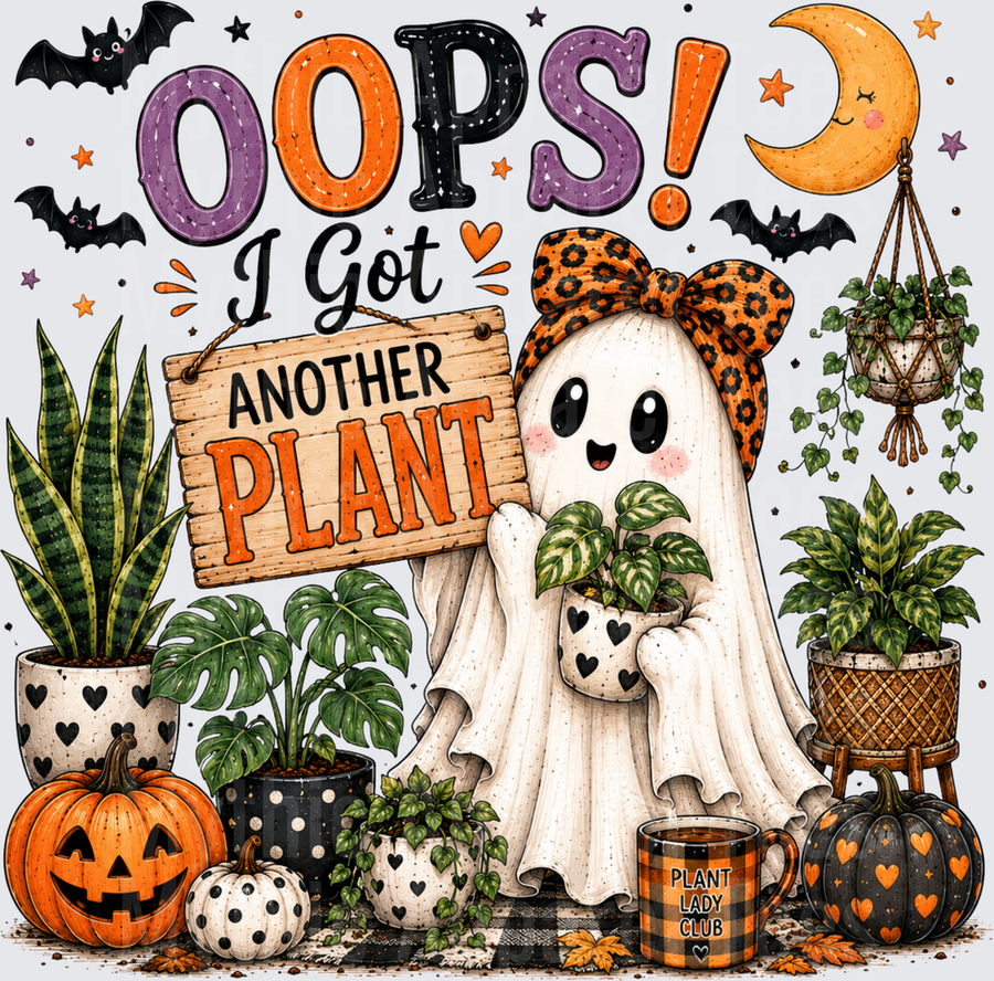 Oops I Got Another Plant Lady Ghost Halloween Boho Plant Mom Ghost with Leopard Bow Pumpkins and Plant Lady Club Mug