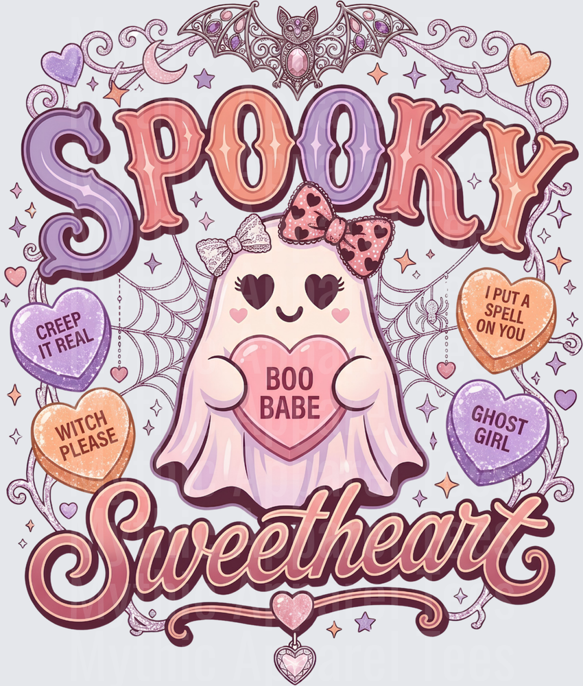 Spooky Sweetheart Cute Ghost Girl with Candy Hearts Boo Babe Witch Please Creep It Real Halloween